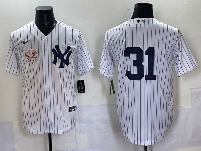 Men 2025 New York Yankees #31 No Name White Stripe Game Nike MLB Jersey style 09